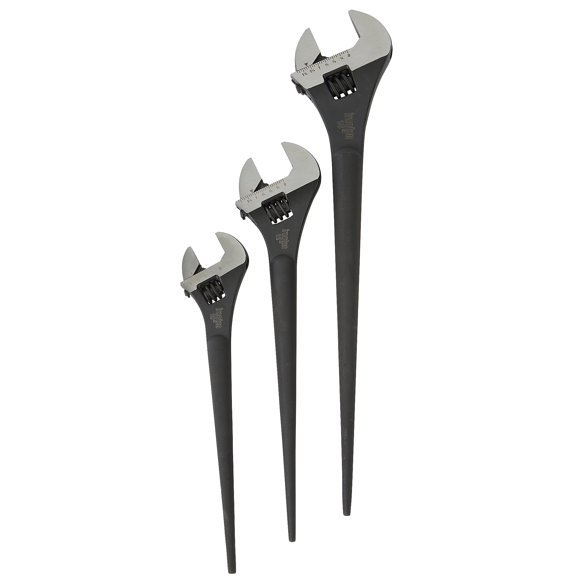Ironton Spud Wrench Set, 3-Pc., 10in., 12in. and 16in., Chrome Vanadium Steel, Black Phosphate Finish